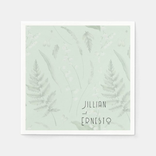Lily of Valley with Ferns || Sage Green Custom Napkin (Front)