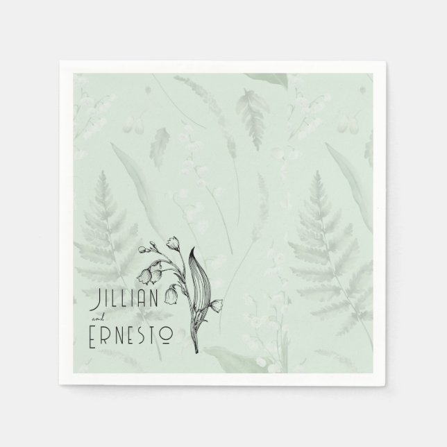 Lily of Valley with Ferns || Soft Green Custom Napkin (Front)