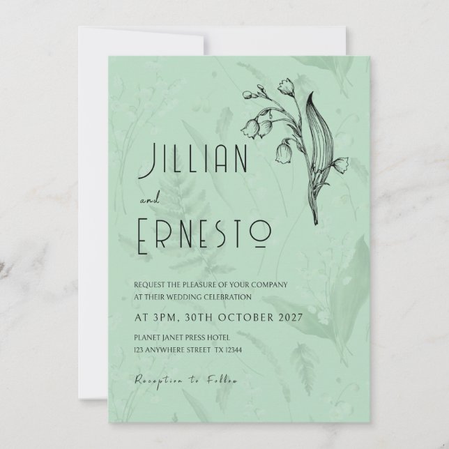 Lily of Valley with Ferns || Soft Green w/ Graphic Invitation (Front)