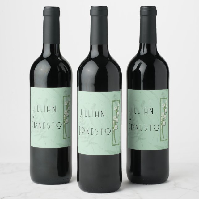 Lily of Valley with Ferns || Soft Green Wine Label (Bottles)