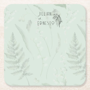 Lily of Valley with Ferns    White Custom Square Paper Coaster