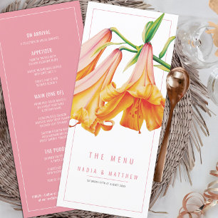 Lily orange peach pink watercolor wedding menu