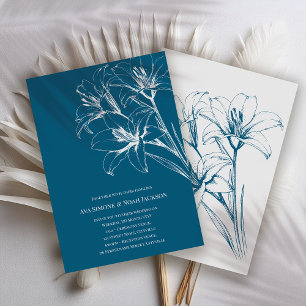 Lily Outline Blue Wedding Invitation