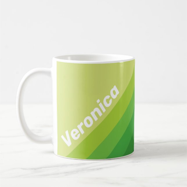 Lily Pad Green Stripes with Name Coffee Mug (Left)