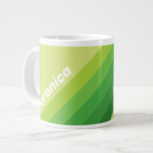 Lily Pad Green Stripes with Name Large Coffee Mug