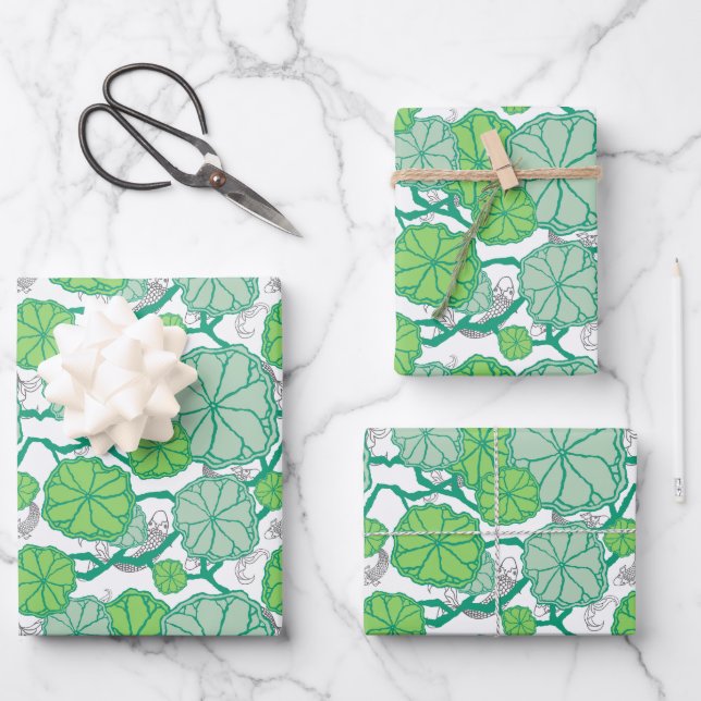 Lily Pad Japanese Garden Wrapping Paper Sheet (Front)