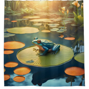 Lily Pad King – Frog Wildlife Art Shower Curtain