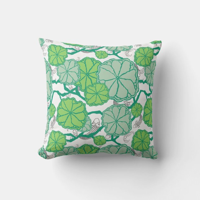 Lily Pad Koi Fish Pattern Throw Pillow (Front)