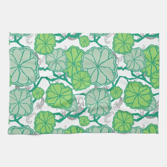 Lily Pad Koi Pond Pattern Kitchen Towel (Horizontal)
