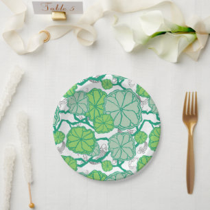 Lily Pad Lotus Pattern Painting Paper Plates