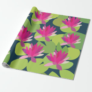 Lily Pad Pink Lotus Flowers Floral Wrapping Paper