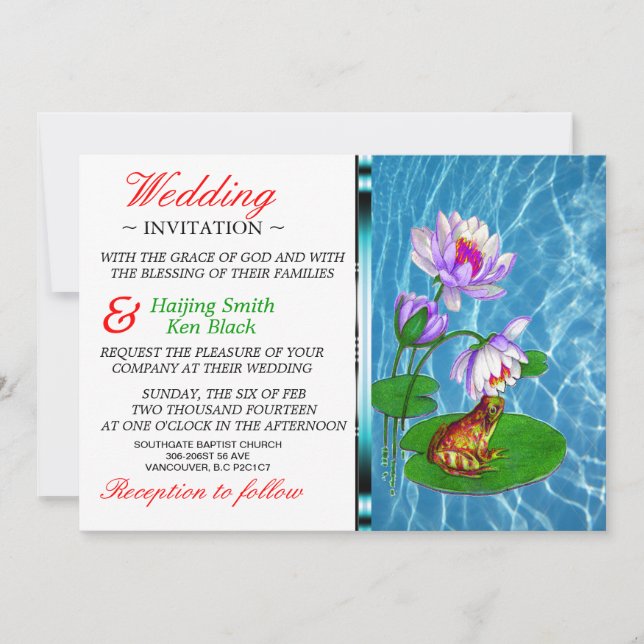 Lily Pad Wedding Invitation With Frog (Front)
