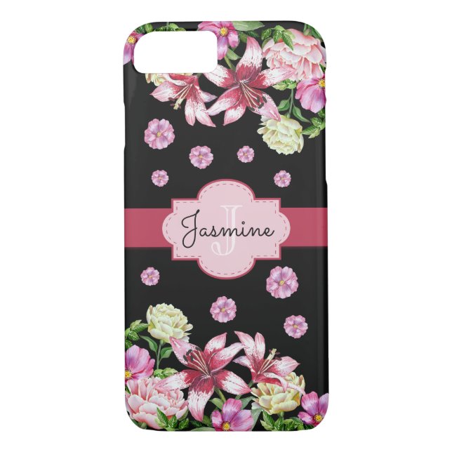 Lily & Peony Black Case-Mate iPhone Case (Back)