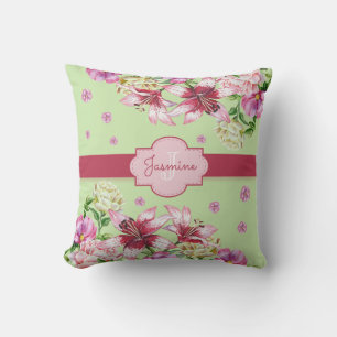 Lily & Peony Floral Mint Throw Pillow