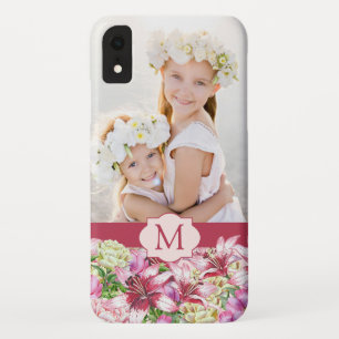 Lily Peony Floral Monogram Photo iPhone XR Case