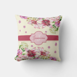 Lily & Peony Floral Yellow Throw Pillow