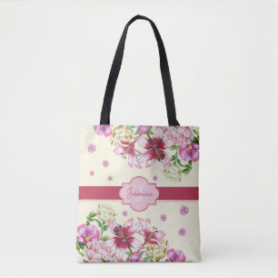 Lily & Peony Floral Yellow Tote Bag
