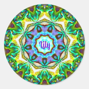 LILY ~ Personalised Paua Shell Fractal ~ Classic Round Sticker