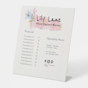 Lily Pink Floral Artistry Feminist Price List Menu Pedestal Sign