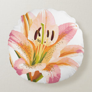 Lily Pink Flower   Beautiful Paint Round Pillow