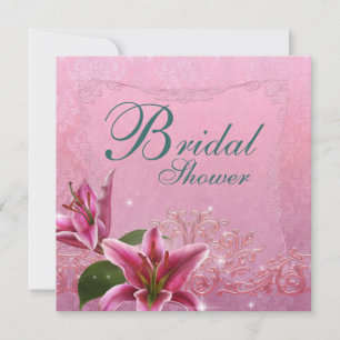 Lily Pink Teal Blue Lily Bridal Shower Invitations