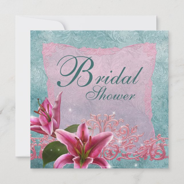 Lily Pink Turquoise Bleu Lily Invitations de douch (Devant)