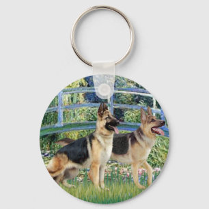 Lily Pond Bridge - Two German Shepherds Keychain