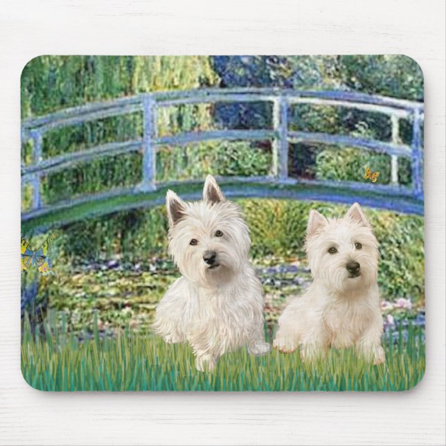 Lily Pond Bridge - Westies (two) Mouse Pad (Front)