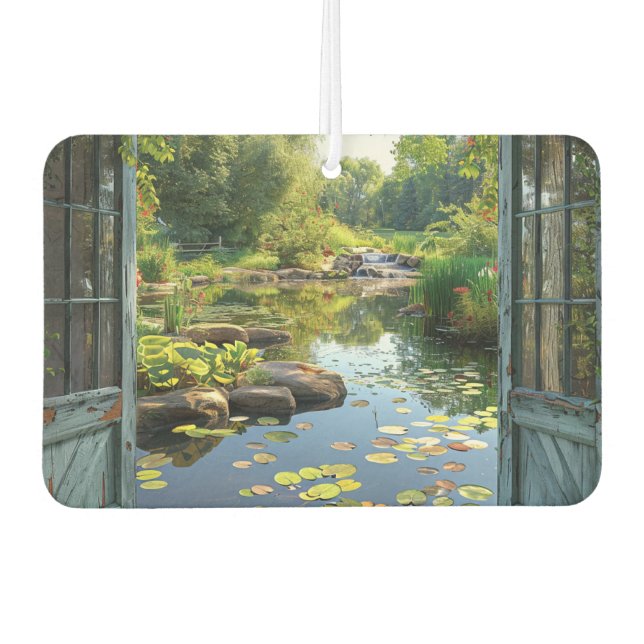 Lily Pond Window Rocks Flowers Plants Waterfall  Air Freshener (Front)