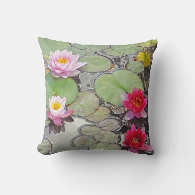 Lily Pond With Lotus Blossoms Throw Pillow (Front)