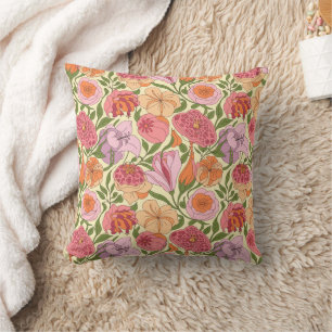Lily, Rose & Pomegranate Blossom Pattern Throw Pillow