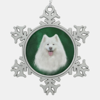 Lily the samoyed snowflake pewter christmas ornament