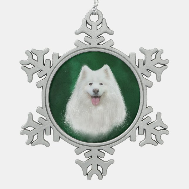 Lily the samoyed snowflake pewter christmas ornament (Front)