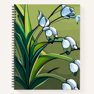 lily, valley, green, white, flower, floral, blosso notebook