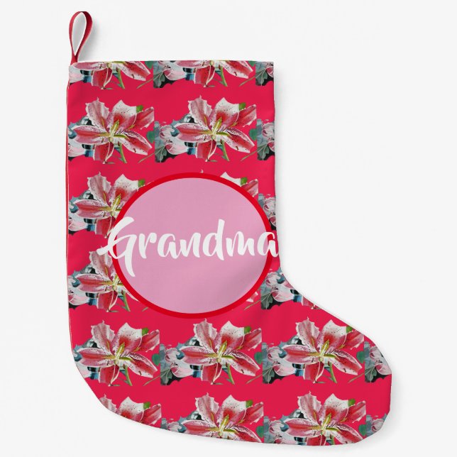 Lily Watercolor Red Flowers Grandma Stocking (Front)