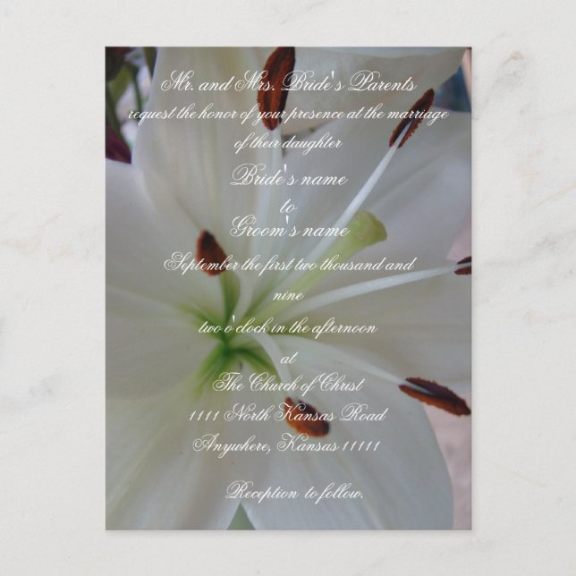Lily Wedding invitation with scripture (Front)