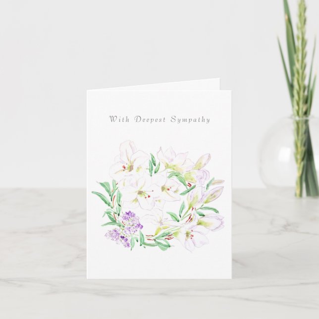 lily wreath Thinking Of You Sympathy Card (Front)