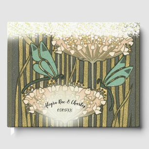 Lilypad Dragonfly Art Deco Wedding Guest Book