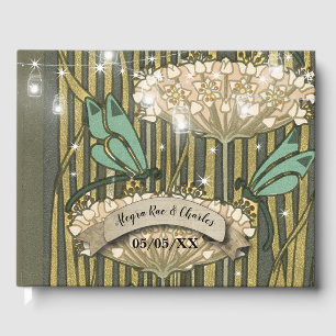 Lilypad Dragonfly Art Deco Wedding Guest Book
