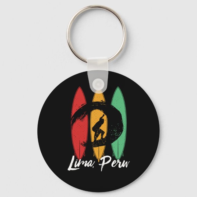 Lima Peru Beach Vintage Retro Surfing Keychain (Front)