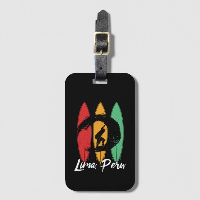 Lima Peru Beach Vintage Retro Surfing Luggage Tag (Front Vertical)