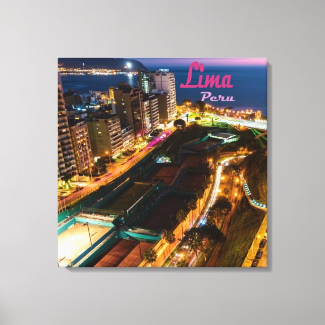 Lima Peru Capital Pacific Coast City Lights Night Canvas Print (Front)