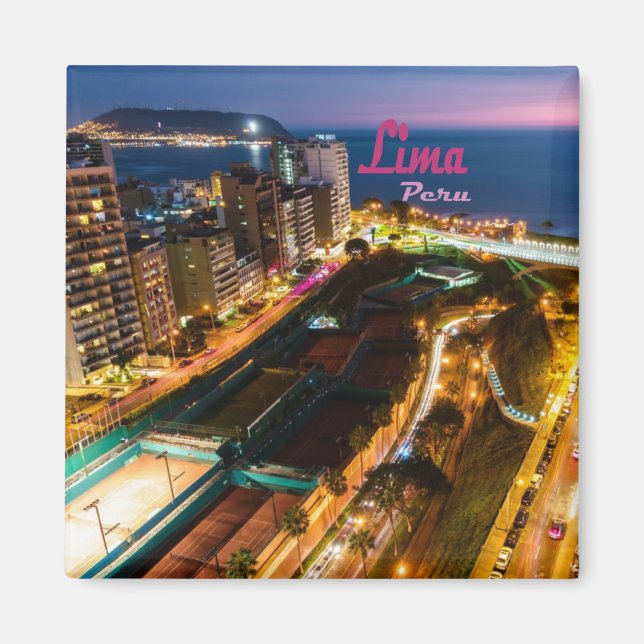 Lima Peru Capital Pacific Coast City Lights Night Magnet (Front)