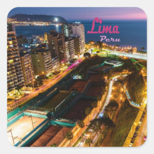 Lima Peru Capital Pacific Coast City Lights Night Square Sticker