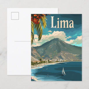 Lima Peru Vintage Retro Travel Illustration Postcard