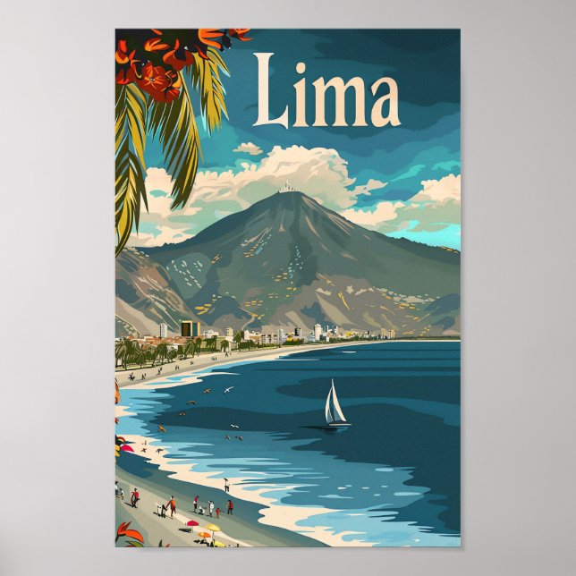 Lima Peru Vintage Retro Travel Illustration Poster (Front)