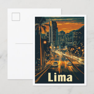 Lima Peru Vintage Travel Illustration Postcard