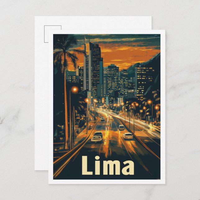 Lima Peru Vintage Travel Illustration Postcard (Front/Back)