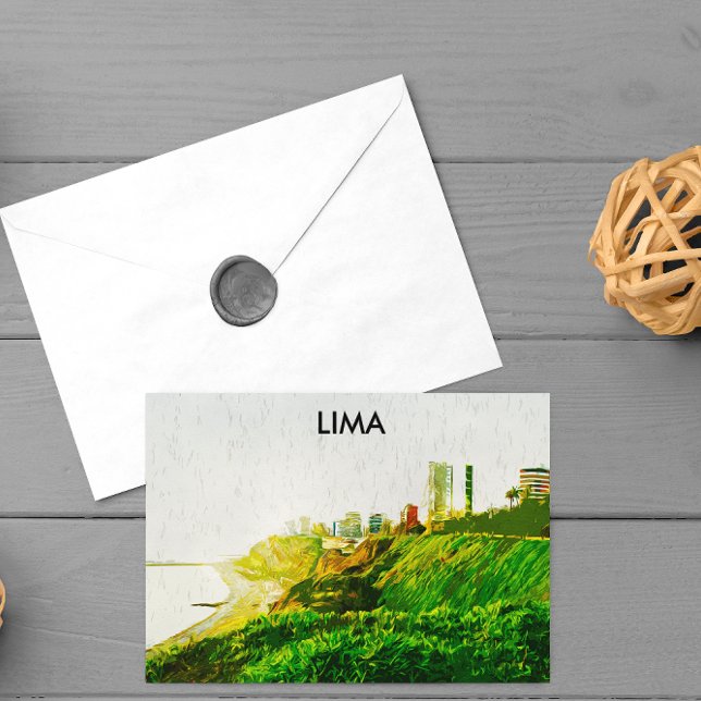 Lima Peru Watercolor Panorama View Postcard (lima peru panorama view postcard)