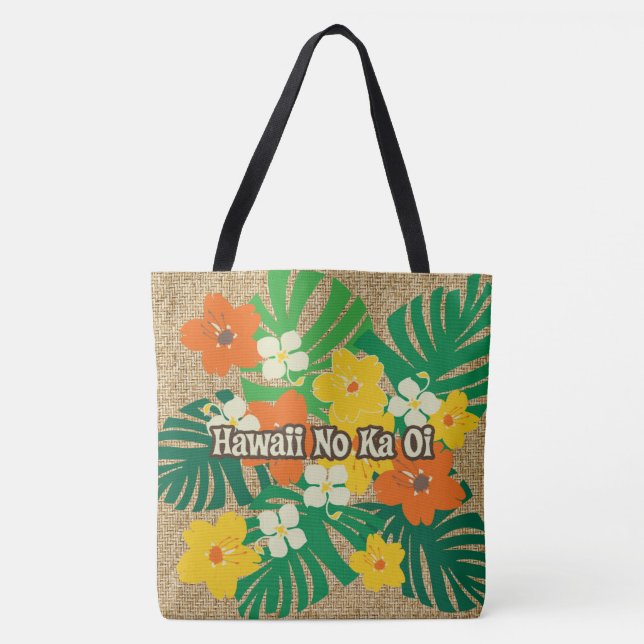 Limahuli Garden Vintage Hawaiian Floral Beach Bag (Front)